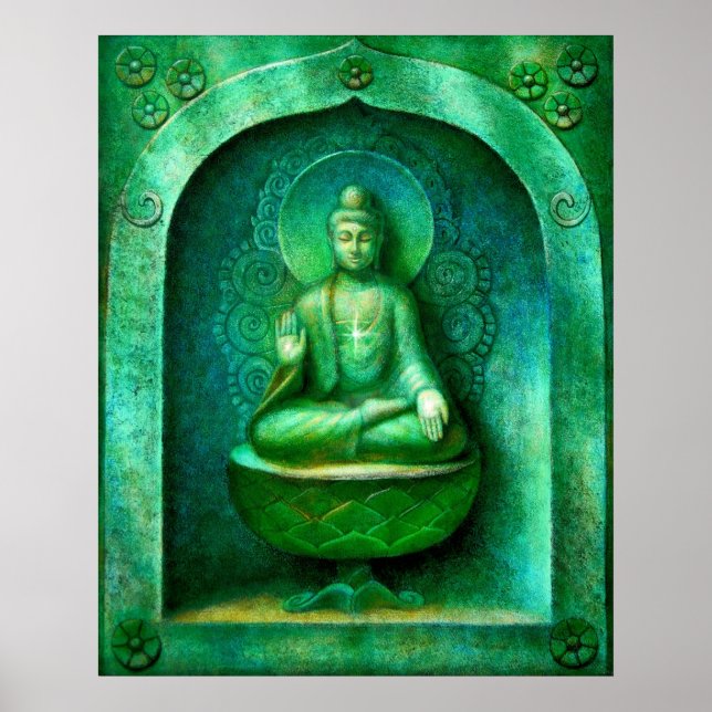 Green Buddha Zen Buddhist Meditation Art Poster (Vorne)