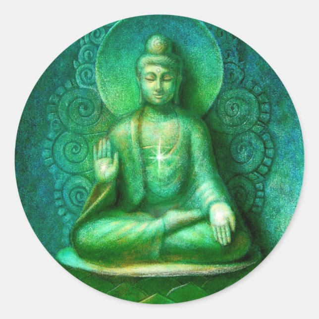 Green Buddha Zen Meditation Round Sticker (Vorderseite)