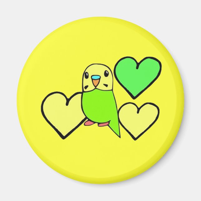 Green Budgie mit Herz Magnet (Vorne)