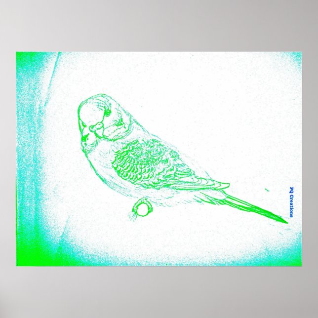 Green Budgie Portrait Poster (Vorne)