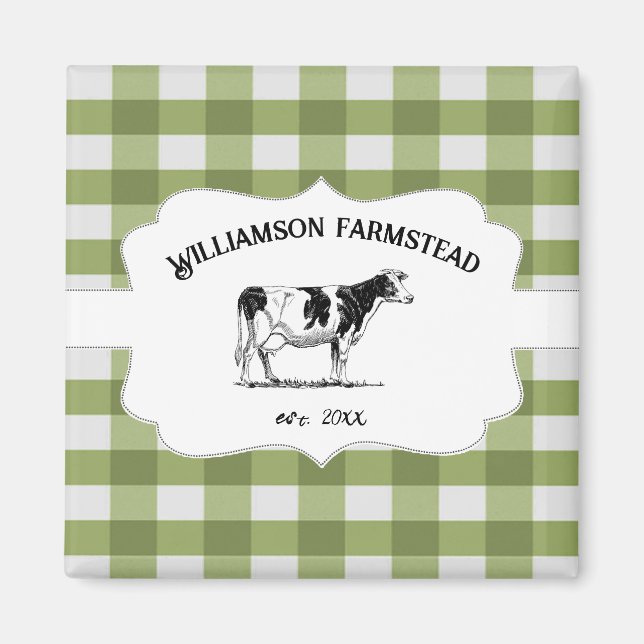 Green Buffalo Kariert Farm Cow Magnet (Vorne)