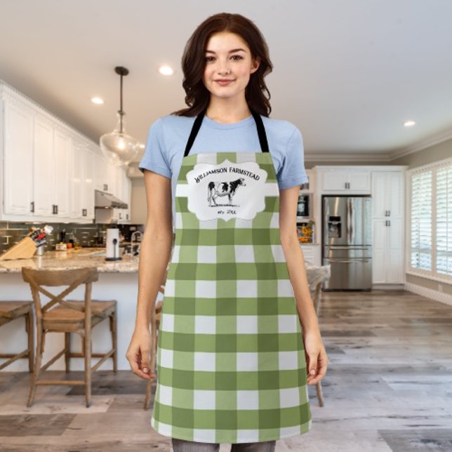 Green Buffalo Kariert Farm Cow Schürze (Green Buffalo Plaid Farm Cow Personalized Apron)