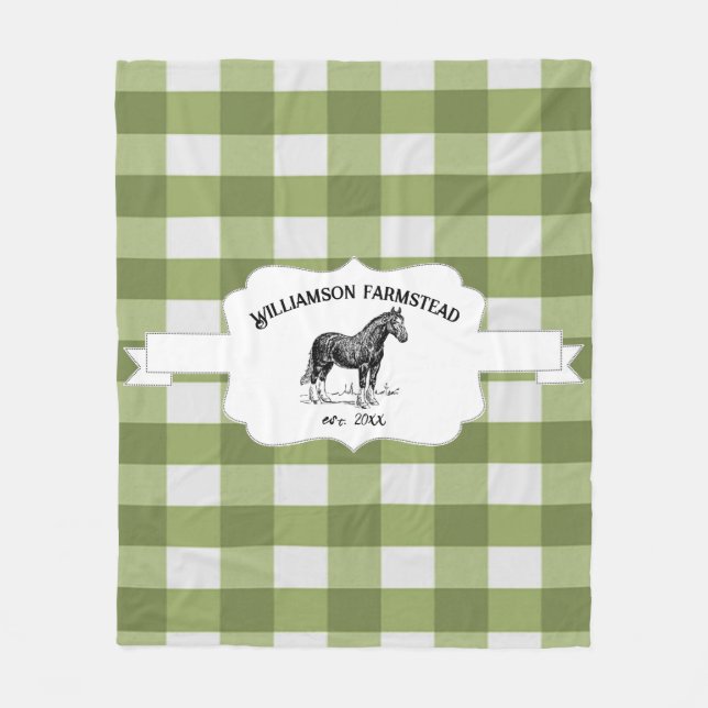 Green Buffalo Kariert Farm Horse Fleece Blanket (Vorderseite)