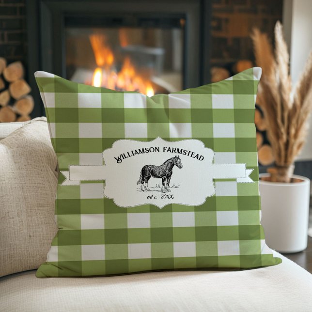 Green Buffalo Kariert Farm Horse Kissen (Green Buffalo Plaid Farm Horse Throw Pillow)