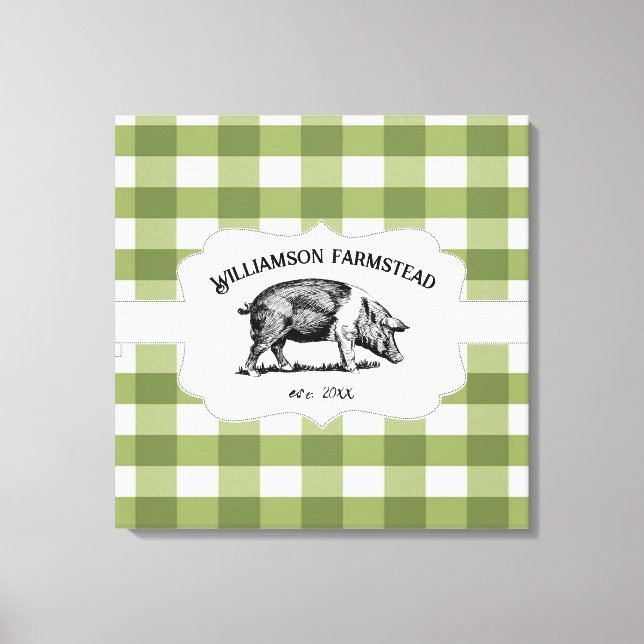 Green Buffalo Kariert Farm Pig Canvas drucken Leinwanddruck (Vorderseite)