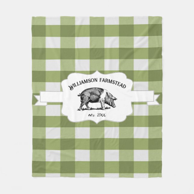 Green Buffalo Kariert Farm Pig Fleece Blanket (Vorderseite)