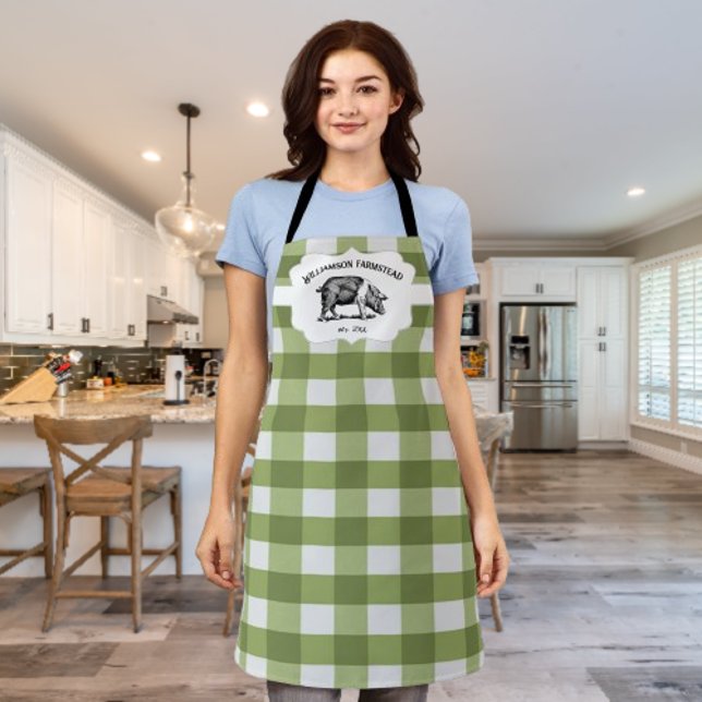 Green Buffalo Kariert Farm Pig Schürze (Green Buffalo Plaid Farm Pig Personalized Apron)