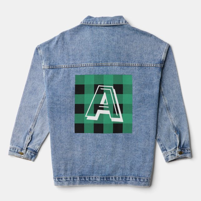 Green Buffalo Kariert Gemustert Mit Monogramm Jeansjacke (Rückseite)