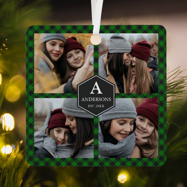 Green Buffalo Kariert Lumberjack Foto Collage Ornament Aus Metall (Von Creator hochgeladen)