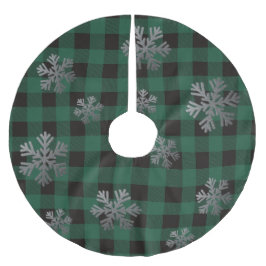 Green Buffalo Kariert Silver Glitzer Schneeflocken Polyester Weihnachtsbaumdecke