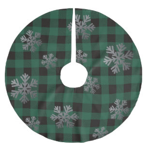 Green Buffalo Kariert Silver Glitzer Schneeflocken Polyester Weihnachtsbaumdecke