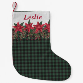 Green Buffalo Kariert und Poinsettias Personalisie Kleiner Weihnachtsstrumpf