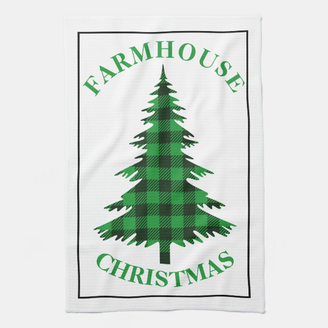 Green Buffalo Karierte Bäume Bauernhof Weihnachten Geschirrtuch (Vertikal)