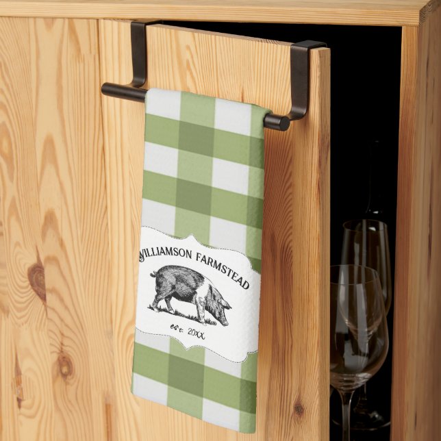 Green Buffalo Karierte Farm Schweineküche Handtuch (Drittel gefaltet)