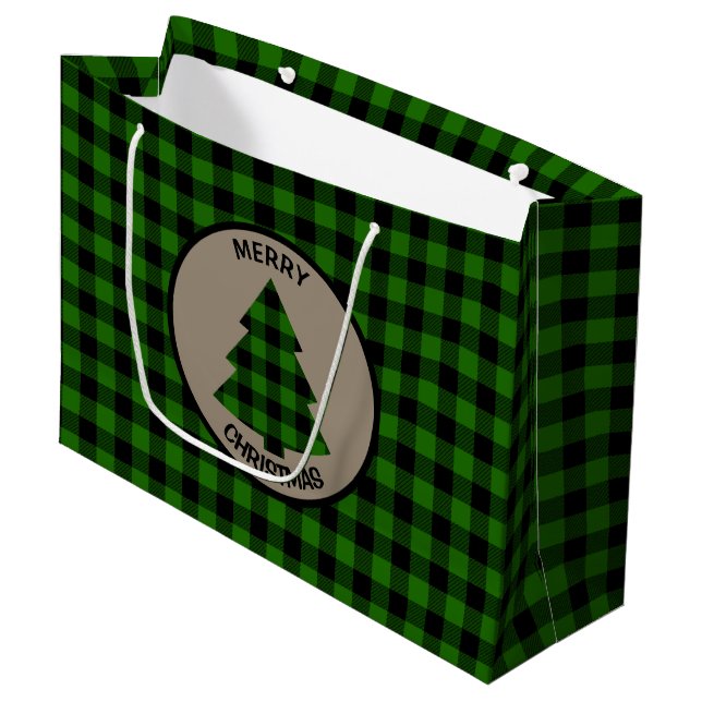 Green Buffalo Karierte Weihnachtsbaume Große Gesch Große Geschenktüte (Vorderseite Schrägansicht)
