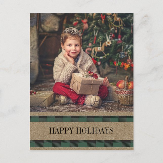 Green Buffalo Kariertes Foto Happy Holidays Postkarte (Vorderseite)