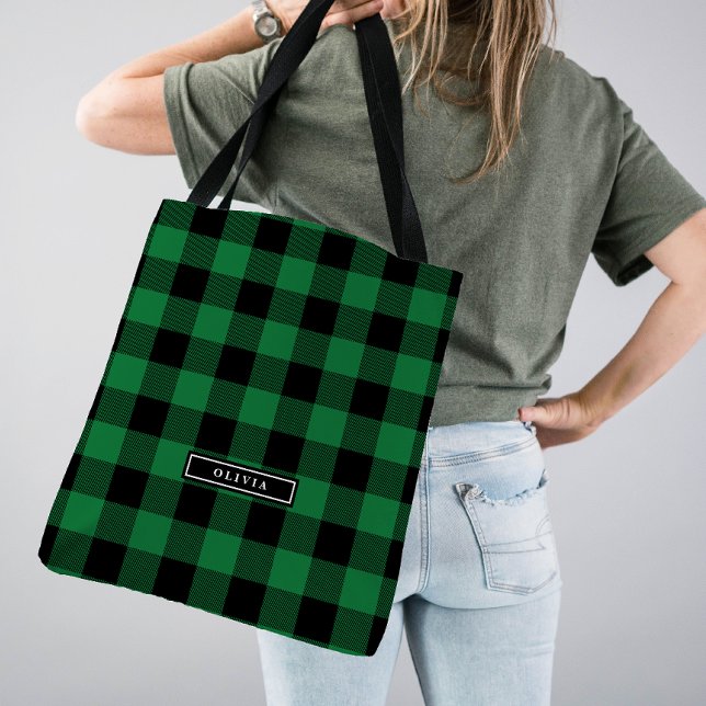 Green Buffalo Kariertes Muster Mit Monogramm Bride Tasche (Von Creator hochgeladen)