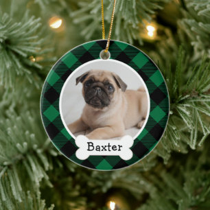 Green Buffalo Kariertes Puppy-Hund-Foto Keramikornament