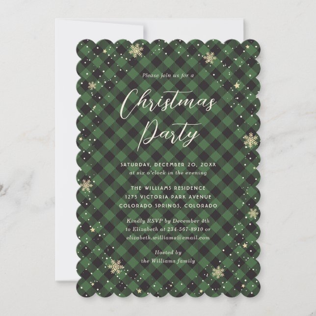 Green Buffalo Kariertes WeihnachtsParty Einladung (Vorderseite)