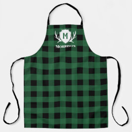 Green Buffalo Karo Antler Shield Rustikal Monogram Schürze