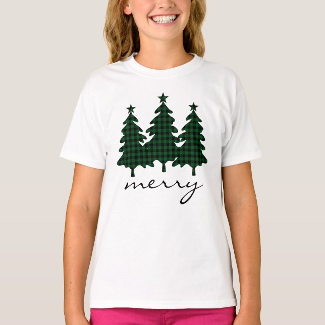 Green Buffalo Karo Pine Trees T-Shirt (Vorderseite)