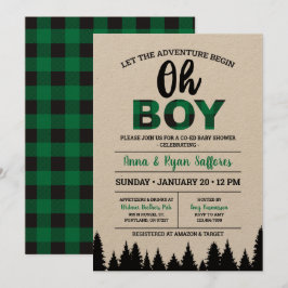 Green Buffalo Plaid Baby shower Invitation Oh Garç