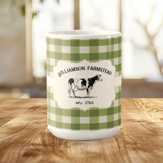 Green Buffalo Plaid Farm Cow Coffee Mug (Green Buffalo Plaid Farm Cow Coffee Mug)