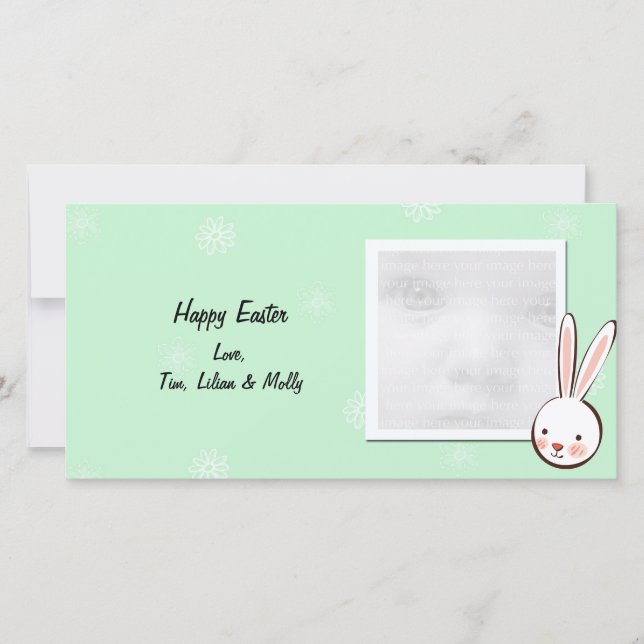 Green Bunny Oaster Foto Cards Feiertagskarte (Vorderseite)