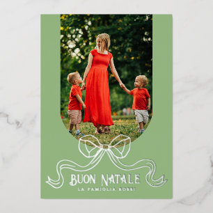 Green Buon Natale Simple Modern Coquette Bow Foto Folien Feiertagskarte