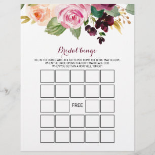 Green Burgundy Bridal Bingo, Brautparty Game