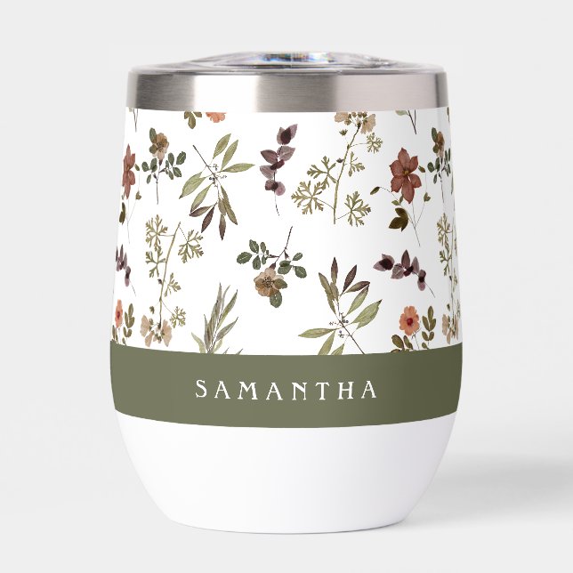 Green Burgundy Wildflower Monogram Name (Vorderseite)