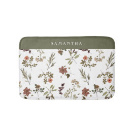 Green Burgundy Wildflower Monogram Name Badematte