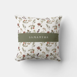 Green Burgundy Wildflower Monogram Name Kissen