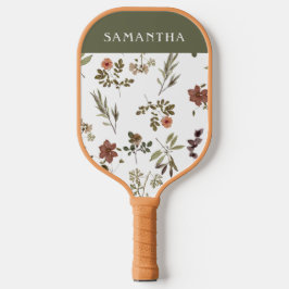 Green Burgundy Wildflower Monogram Name Pickleball Schläger