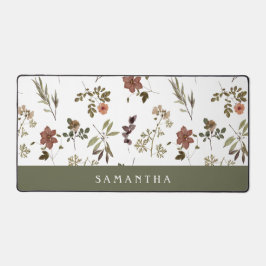 Green Burgundy Wildflower Monogram Name Schreibtischunterlage