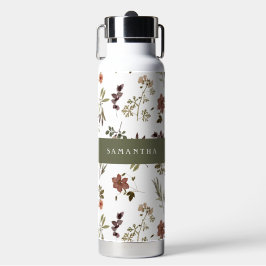 Green Burgundy Wildflower Monogram Name Trinkflasche