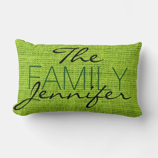 Green Burlap Rustic Linse Monogram Lendenkissen (Vorderseite)