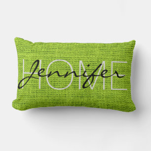 Green Burlap Rustic Monogram Lendenkissen