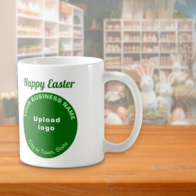 Green Business Brand | Ostern | Mug Kaffeetasse (Mug with Easter greeting and green round shape business brand)