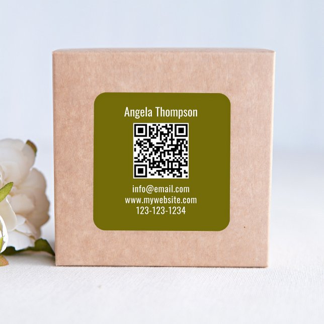 Green Business QR Code Custom Basic Quadratischer Aufkleber (Green QR code business product label. )