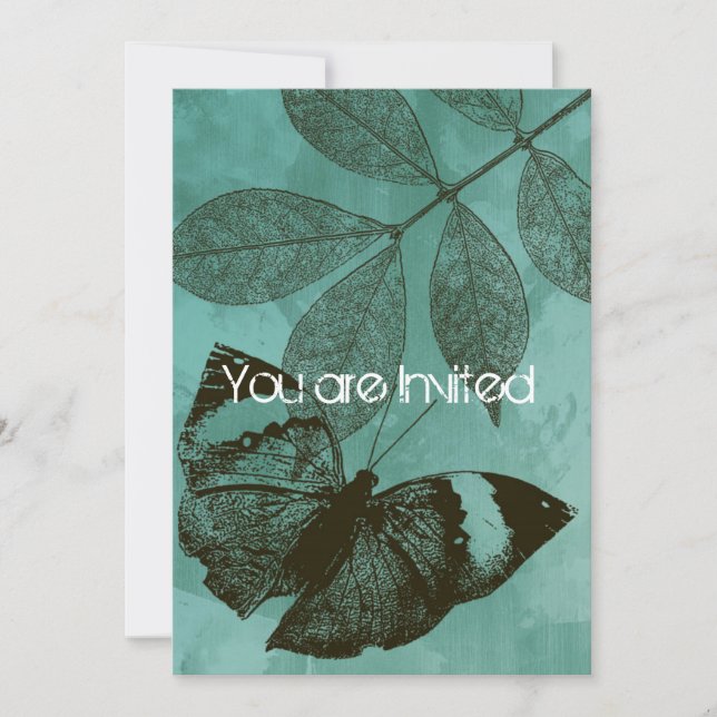 Green Butterfly Blätter Babydusche Einladung (Vorderseite)