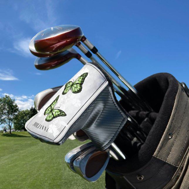 Green Butterfly Floral Golf Head Cover Golf Headcover (Green Butterfly Floral Personalized Golf Head Cover)
