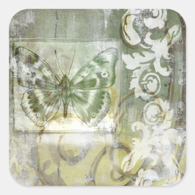 Green Butterfly Inset Quadratischer Aufkleber (Vorderseite)