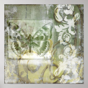 Green Butterfly Inset with Ironwork Gate Poster
