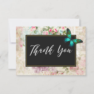 Green Butterfly on Pink Roses Collage Danke