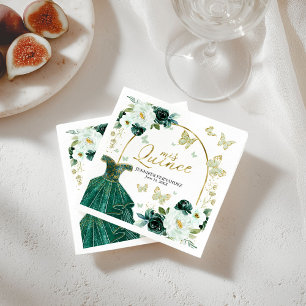 Green Butterfly Quinceanera Napkins Floral Serviette
