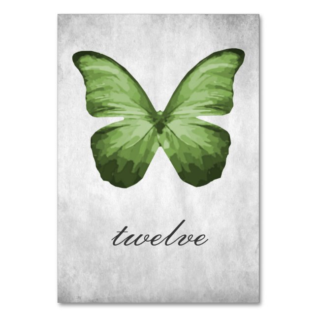Green Butterfly Tischnummer Card (Vorderseite)