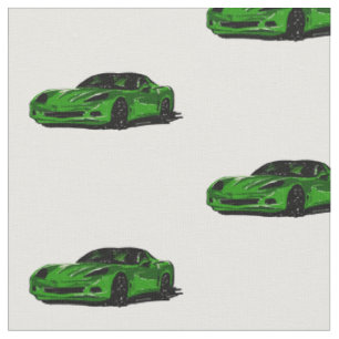 Green C6 Corvette Handgezeichnete Sketch-Fabrik Stoff