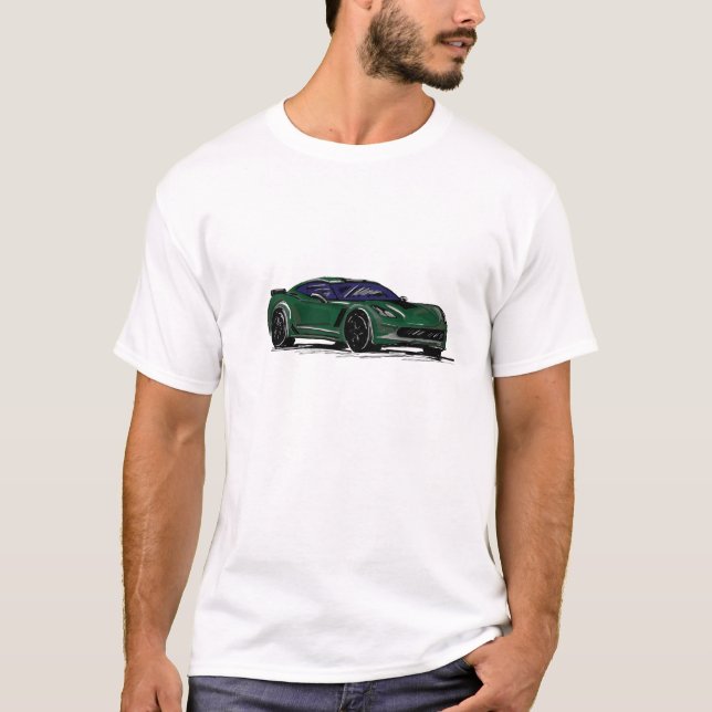 Green C7 Sportwagen Handgezeichnet T-Shirt (Vorderseite)