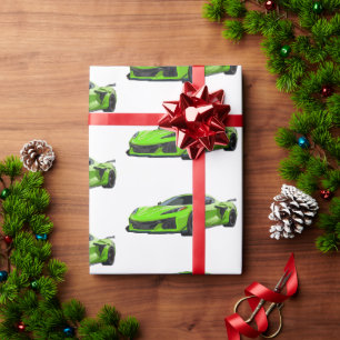 Green C8 Corvette Sportwagen Handgezeichnet Geschenkpapier